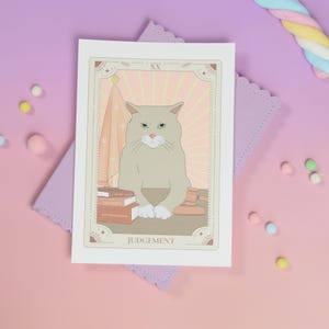 Lámina de gato, tamaño A5, carta del tarot, imagen de gato, impresión de pared de tarot de gatos, regalos para amantes de los gatos, tarjeta de felicitación, postal tamaño A5