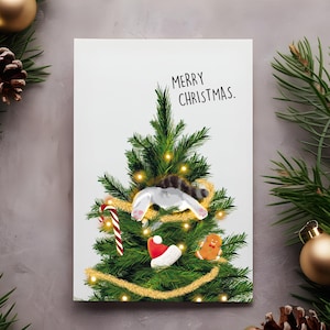 Weihnachtskarte Katze, mit rosa Umschlag, Postkarte, lustige Katzenkarte, Karte Weihnachten, Grußkarte, Karte Katze, Postkarte Weihnachten