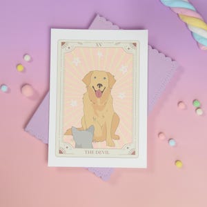 Lámina de gato, tamaño A5, carta del tarot, imagen de gato, impresión de pared de tarot de gatos, regalos para amantes de los gatos, tarjeta de felicitación, postal tamaño A5