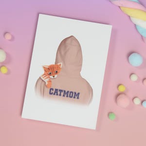 Carte postale Catmom, avec enveloppe rose, carte postale, carte maman chat, carte anniversaire, carte de voeux, carte chat, carte chat