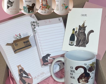 Cat gift set, personalized, gift box, gifts for cat lovers, cat mug, to do list, magnet, cat mug, greeting card