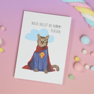 Carte d'anniversaire chat, avec enveloppe rose, carte postale, carte de félicitations chat, super-héros, carte joyeux anniversaire, carte de voeux, carte chat