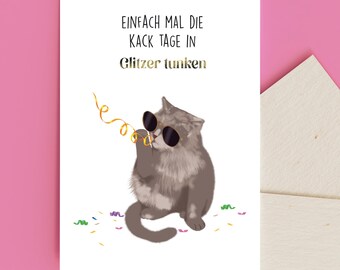 Cat postcard with pink envelope, cheer-up card, encouragement card, funny greeting card, glittery postcard, gifts for cat owners