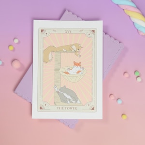 Lámina de gato, tamaño A5, carta del tarot, imagen de gato, impresión de pared de tarot de gatos, regalos para amantes de los gatos, tarjeta de felicitación, postal tamaño A5