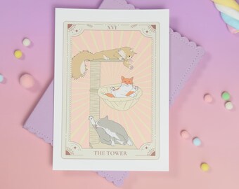 Cat art print, A5, tarot card, cat picture, tarot wall print cats, gifts for cat lovers, greeting card, postcard A5