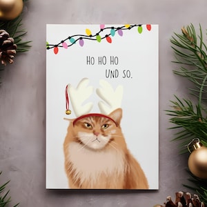 Weihnachtskarte Katze, mit rosa Umschlag, Postkarte, lustige Katzenkarte, Karte Weihnachten, Grußkarte, Karte Katze, Postkarte Weihnachten