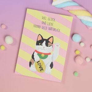 Carte d'anniversaire chat, avec enveloppe rose, carte postale, carte de félicitations, carte joyeux anniversaire, carte de voeux, carte chat, chat porte-bonheur