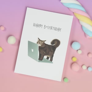 Geburtstagskarte Katze, mit rosa Umschlag, Postkarte, Glückwunschkarte, Happy Birthday Karte, Grußkarte, Karte Katze, Kollegin
