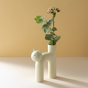 Vase, gifts for cat lovers, flower vase, cat vase, cat vase, cat decoration, ceramic cat, cat figurine, cat gifts, cats Creme