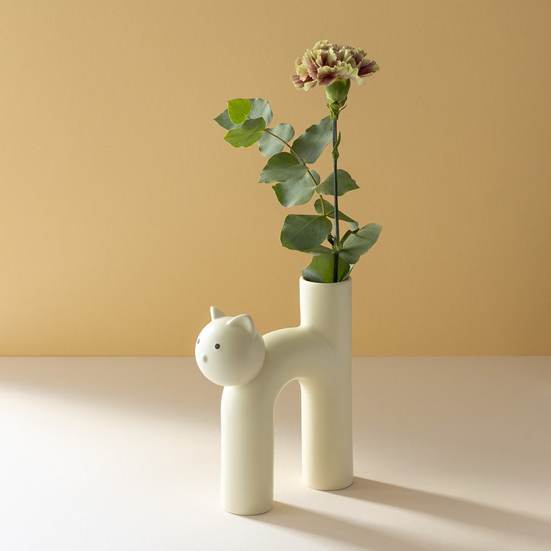 Vase, Geschenke für Katzenliebhaber, Blumenvase, Vase Katze, Katzenvase, Katzendeko, Keramik Katze, Katzenfigur, Katzen Geschenke, Katzen Creme