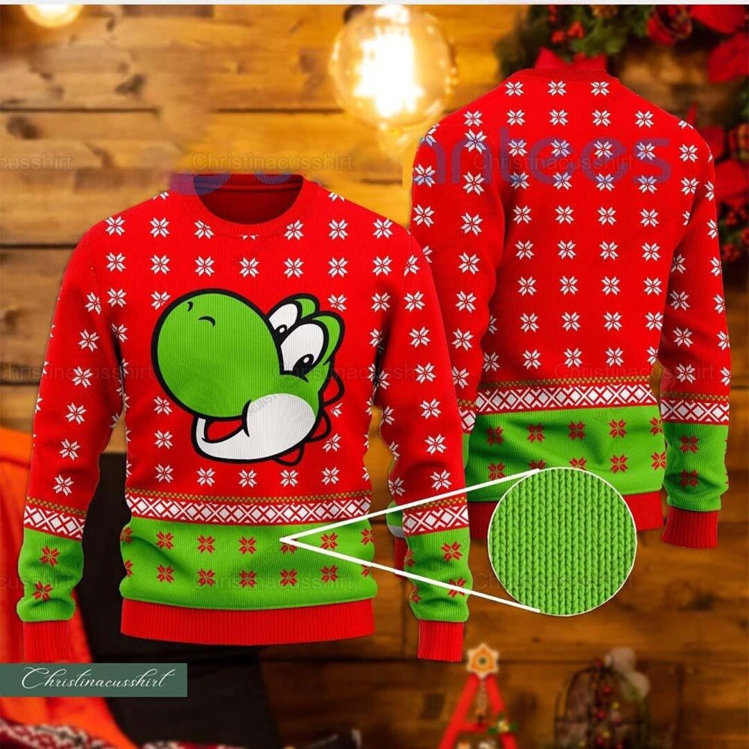 Christmas Yoshi Ugly Sweater Supermario Yoshi Sweater Yoshi Etsy