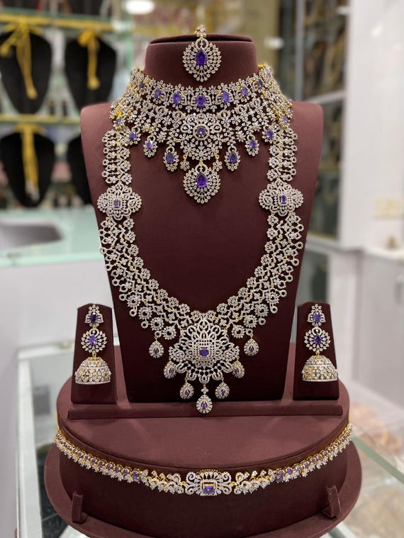 中古:インドブライダルジュエリーセットIndian bridal jewelry Indian Wedding Jewelry Set Emerald CZ Necklace Silver Bridal