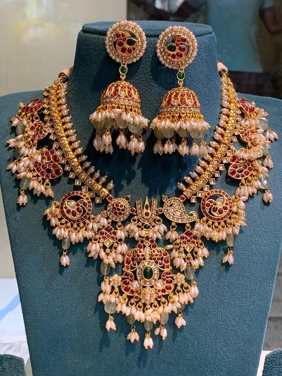 Sabyasachi Inspired Heavy Uncut Polki Kundan Ruby Emerald Pearl Mint Bridal Necklace Jhumka Earrings Jadau Premium Quality Wedding Jewel Set