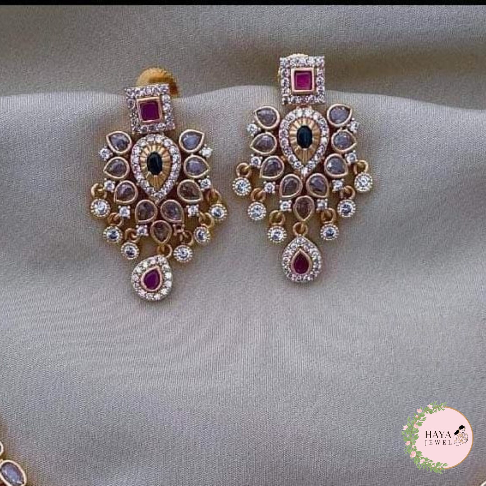 Aheli Gold Plated Rani Pink & Green Synthetic Stone St? Long Necklace & Jhumki Earrings Traditional Jewellery Set Gift For Women