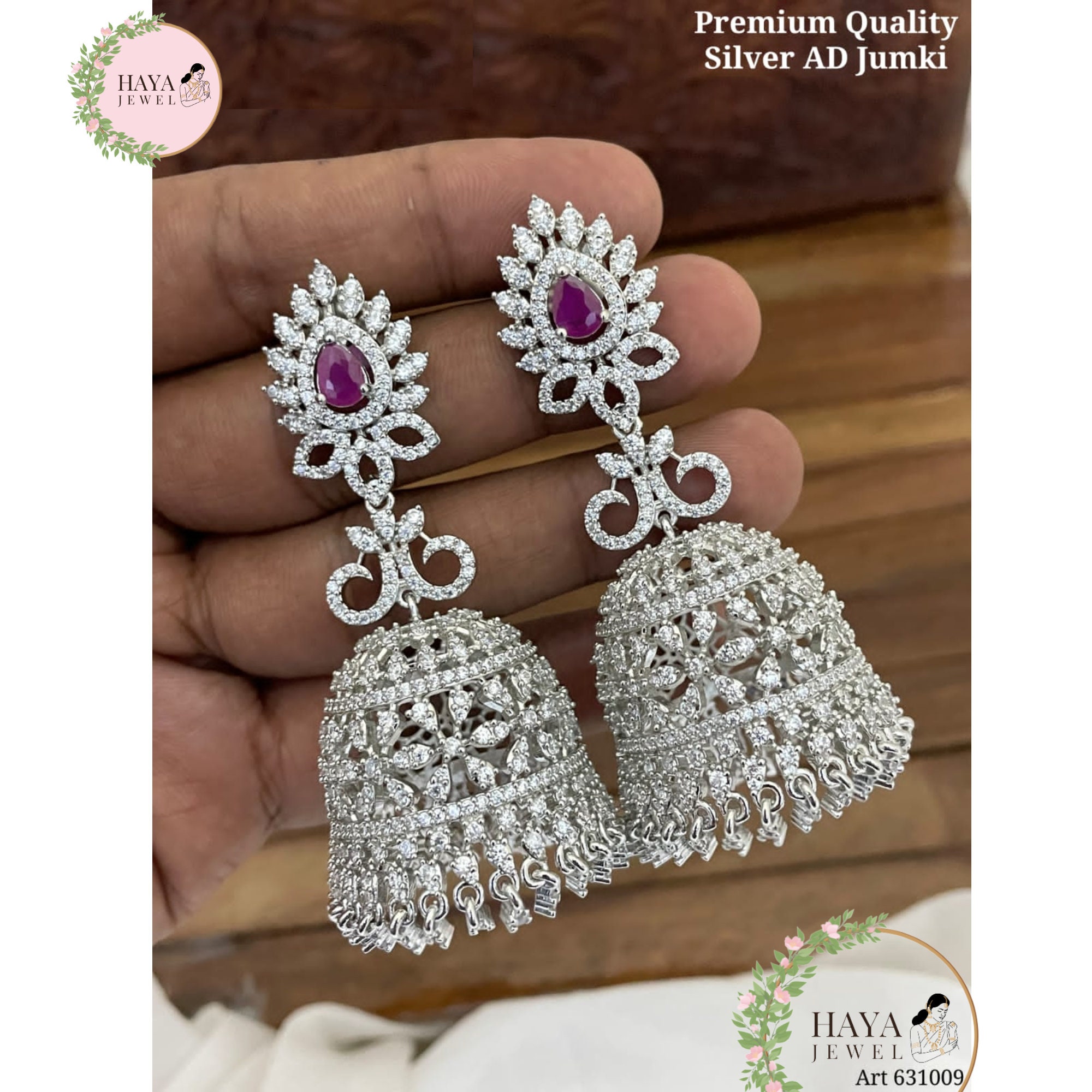 German silver Jhumka, India jhumka earrings, crystal jewelry, India  jewelry, pearl and CZ Jhumka, art nouveau earrings, Bollywood earrings
