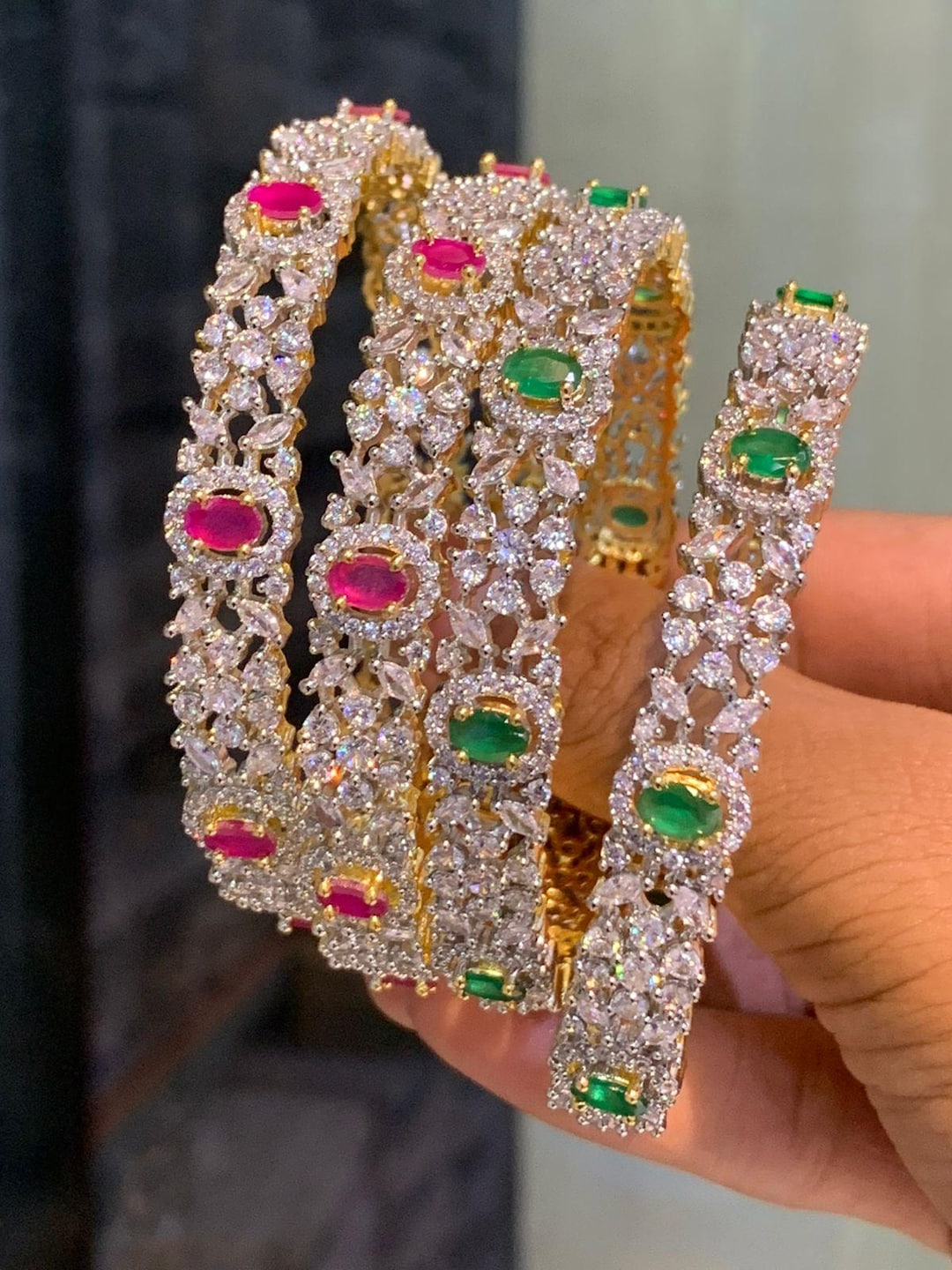 Indian Bangle Set American Diamond Bangle Gold Toned Crystal