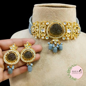 black kundan choker for bridal smoky jewelry set for her