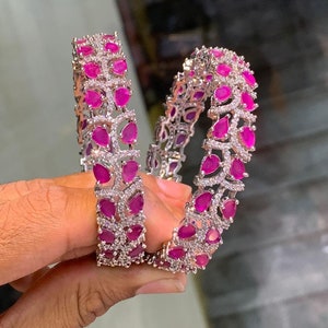Indian Bangle Set American Diamond Bangle Silver Toned Crystal Bangle Bracelet Cubic Zirconia Silver Bangle CZ Stone Bridal Wedding Bangle