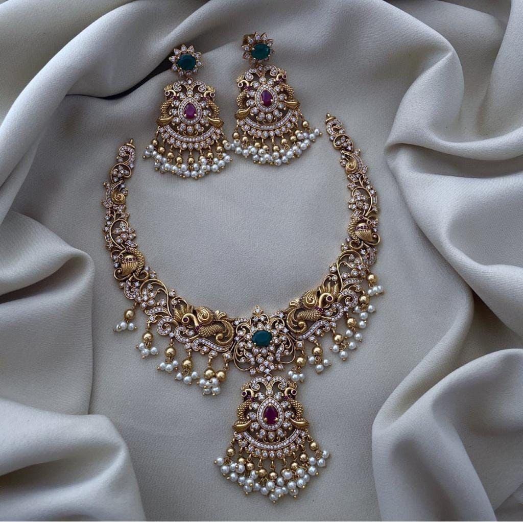 Peacock Gold Haram Necklace Set