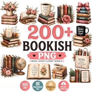 200+ Bokinspirerade PNG-paket | Bokälskare och Bokmal Clipart | Läsande Sublimering PNG | Cricut | Kommersiellt bruk