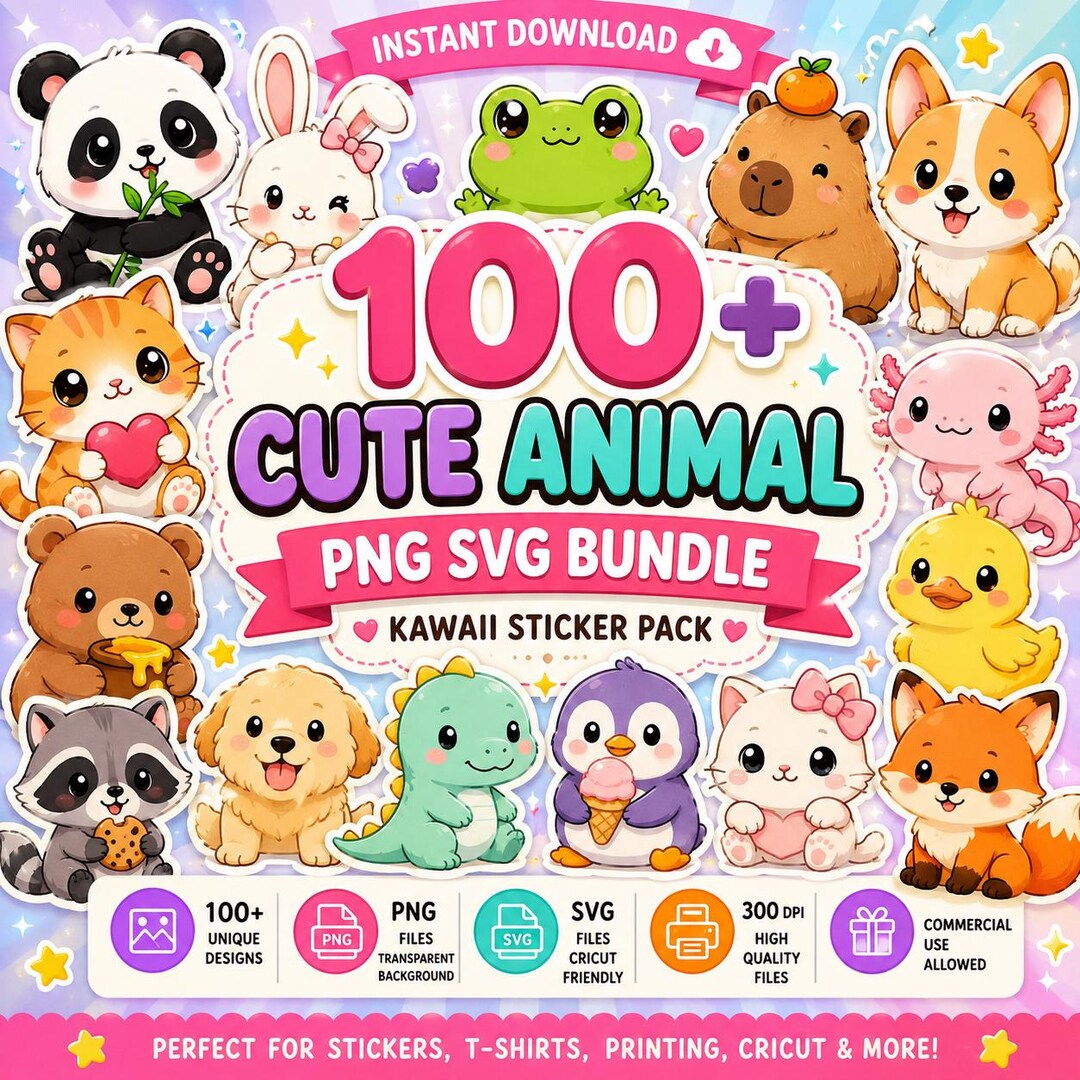 100+ Kawaii Animal Clipart Bundle, Chibi PNG SVG Files (digital ...
