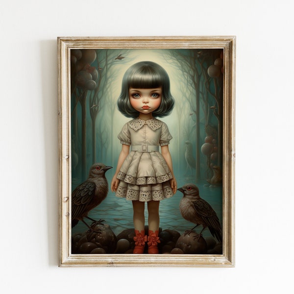 Scarlet Strides: Whimsical Echoes in Ryden's Realm - Digital Downloadable and Printable Artwork Inspired by Mark Ryden. Limited Edition.