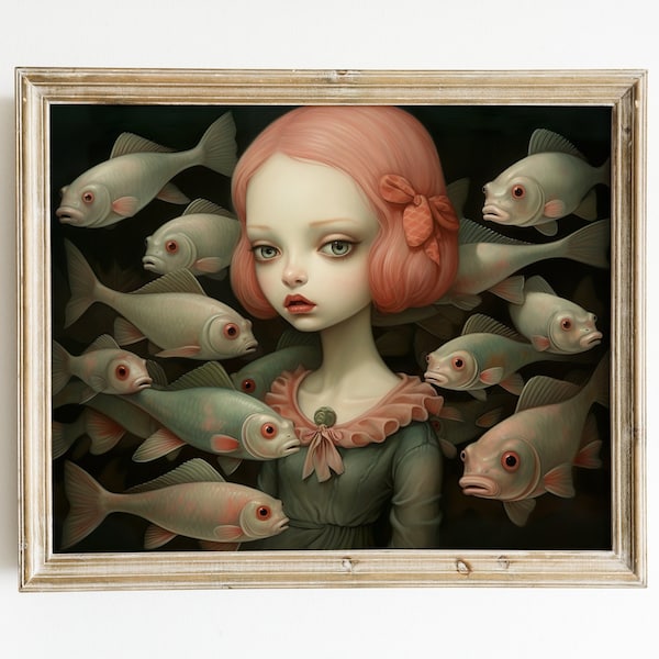 Fish Whispers: Artwork Inspired by Mark Ryden. digital download. printable image