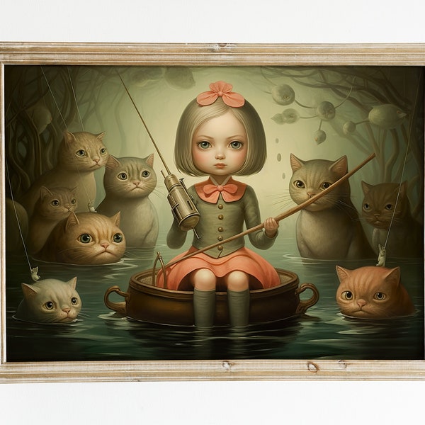 Intriguing Aquatic Cats: Artwork Inspired by Mark Ryden. digital download. printable image