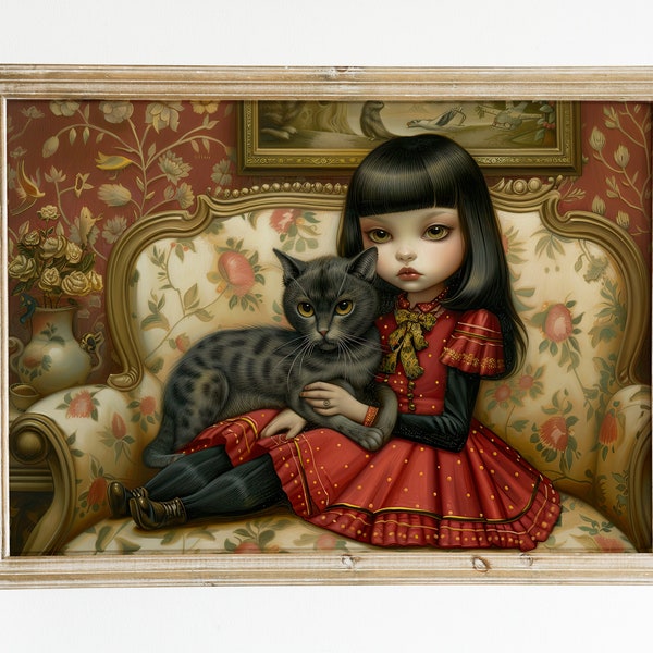 Whimsical Whiskers: Mark Ryden inspired. Limited Edition Pop Surrealism Artwork. Available for Download and Print.