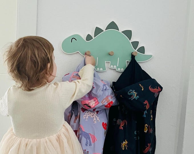 Featured listing image: Wall-mounted coat rack for children - children's coat rack in dinosaur design