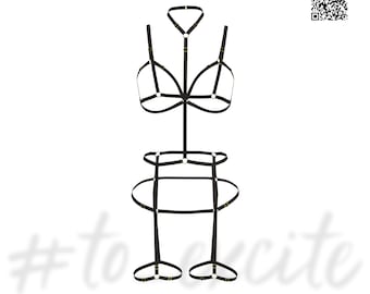 Arnés elástico negro, cuerpo completo, lencería abierta, conjunto de lencería hecho a mano, sujetador abierto sin copas, arnés para mujer, lencería súper sexy, tallas grandes