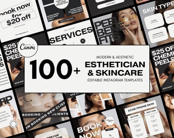 100+ Editable Aesthetic Skincare Templates, Esthetician Instagram Templates, Skincare Template, Esthetician Instagram Post Bundle, Canva