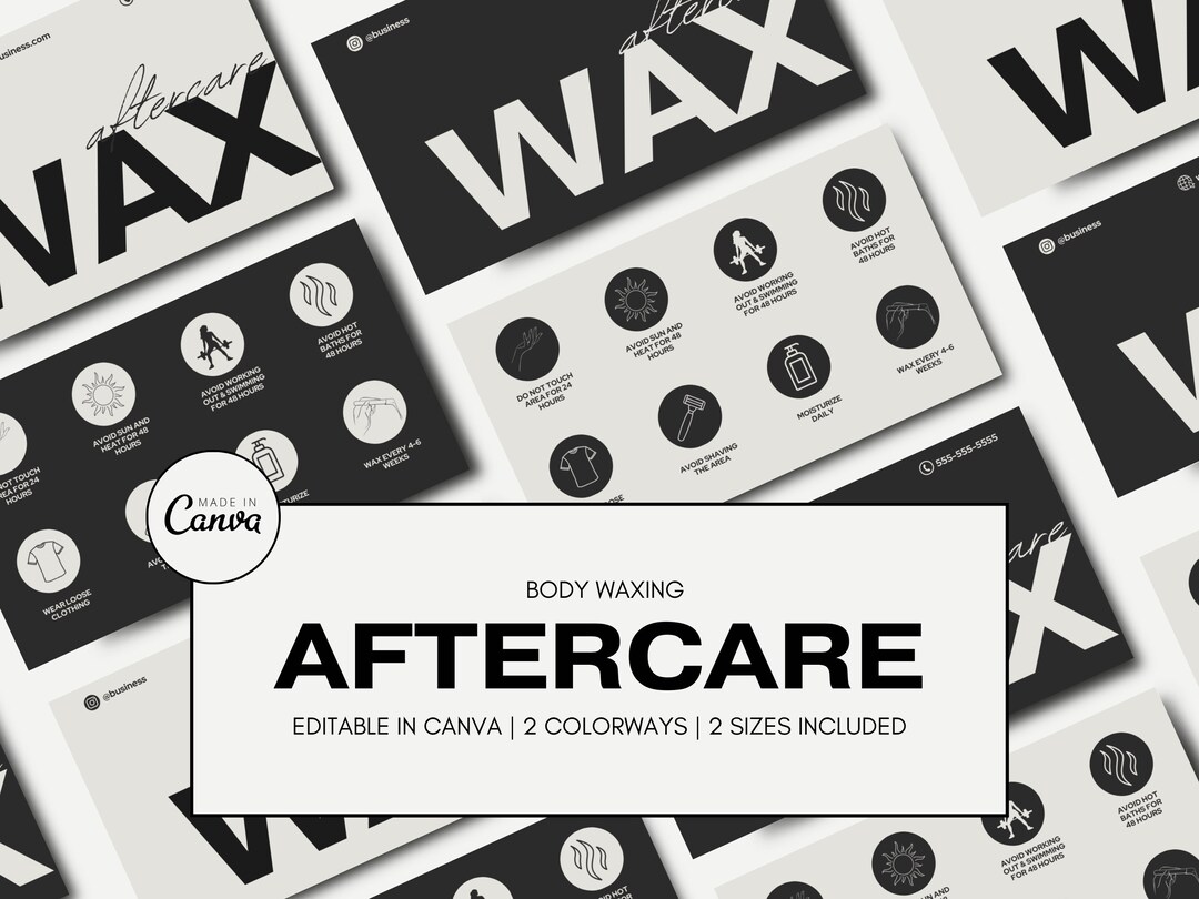 Waxing Aftercare Card, Body Wax After Care, Post Wax Aftercare Instructions Editable on Canva