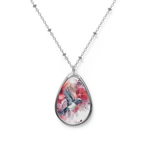 Elegant Hummingbird and Flowers Pendant Necklace. Floral, Boho, Garden Necklace. Nature, Plants, Vintage Design, Elegant Dainty Gift for her