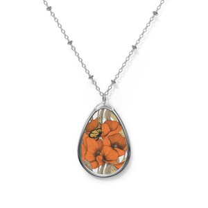 California Poppies and Butterfly Pendant Necklace, Floral, Boho, Garden Necklace.  Elegant Dainty Gift for her.  Monarchs, Native Plants