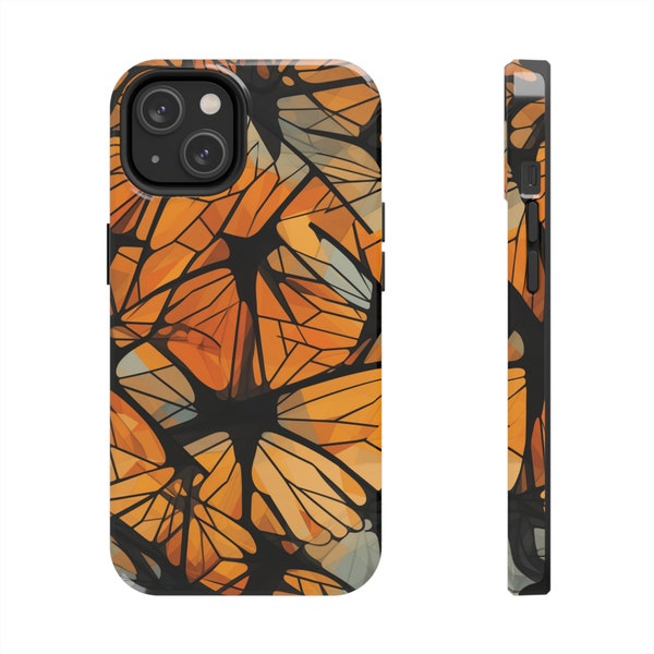 Monarch Butterfly geometry inspired Tough iPhone Case, iPhone 14, iPhone 14 Pro, Summer, Garden, Vintage Look, Boho, Trendy, Nature, iPhone