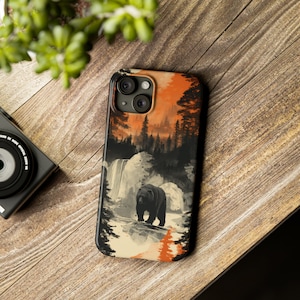 Black Bear in the Forest Slim iPhone Case, iPhone 15, 14, 13, 12, 11, 8, 7, X, XR, XS iPhone 15 Pro, Plus, Max, Nature, Wildlife, Outdoors