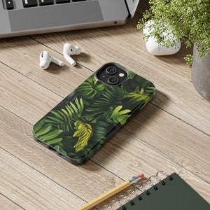 Bold Jungle Leaves inspired Tough iPhone Case, iPhone 14, iPhone 14 Pro, Summer, Garden, Plant, Vintage Look, Boho, Floral, Trendy, iPhone