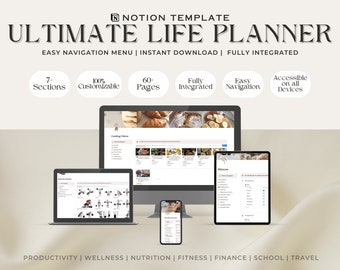 Notion Template Personal Planner | Notion Dashboard, All In One Notion Template, Notion Planner, Notion Organize Template, Editable Template