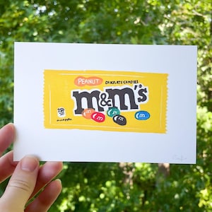 Peanut m&m&#39;s Candy Linoleum Block Print, Hand Carved and Hand Printed, Original Wall Art, Unframed