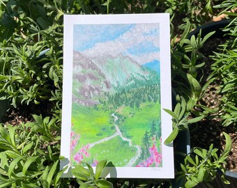 The Valley, 4x6" Oil Pastel Art Print, High-Quality Print of Original Painting, Landscape Painting, Wall Art, Artwork by Emilie Hughes