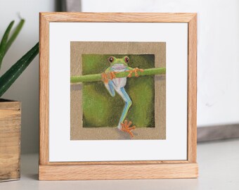 Tree Frog, 5x5" Chalk Pastel Art Print, High-Quality Print of Original Illustration, Hang In There, Wall Art, Artwork by Emilie Hughes