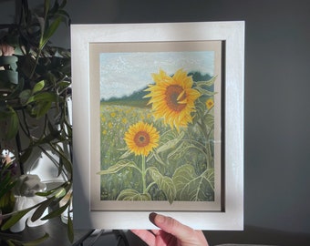 Sunflower Fields, Chalk Pastel Art Print, High-Quality Print of Original Artwork, Home Decor Wall Art, Fine Art Print