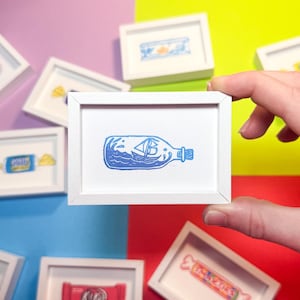 TINY Linocut Print | Mini Hand-Carved, Framed Art | Original Art Gifts for Home or Desk Decor