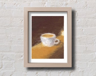 Cafe au lait, 5x7" Oil Pastel Art Print, High-Quality Print of Original Painting, Home Decor Wall Art, Coffee Cup Artwork by Emilie Hughes