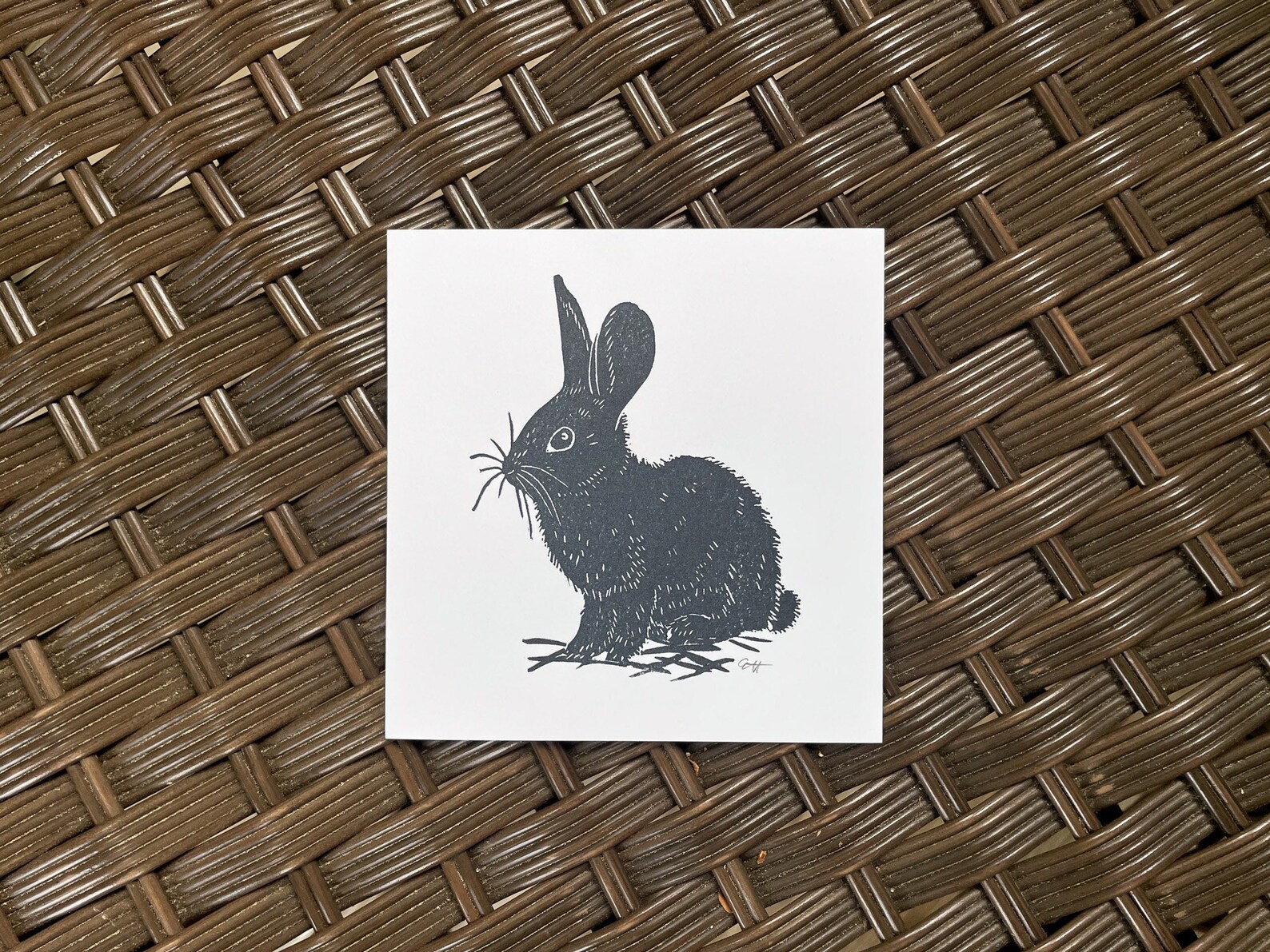 Linocut Rabbit Pattern Bunny Linocut Print | Hand-carved Rabbit Wall Art - Etsy