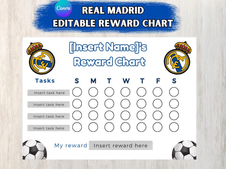 Personalized Real Madrid Reward Chart | Editable Behavior Tracker ...