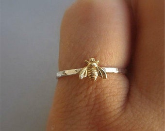 14K Gold Filled Honey Bee Ring, Stacking Rings, Midi Rings, Sterling Silver, Gold Filled Dainty Stacking Rings, Gift For Her