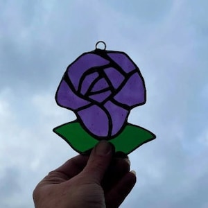 Purple Rose Stained Glass, Suncatcher, Window Hangings, Unique Home Décor, Unique Gift