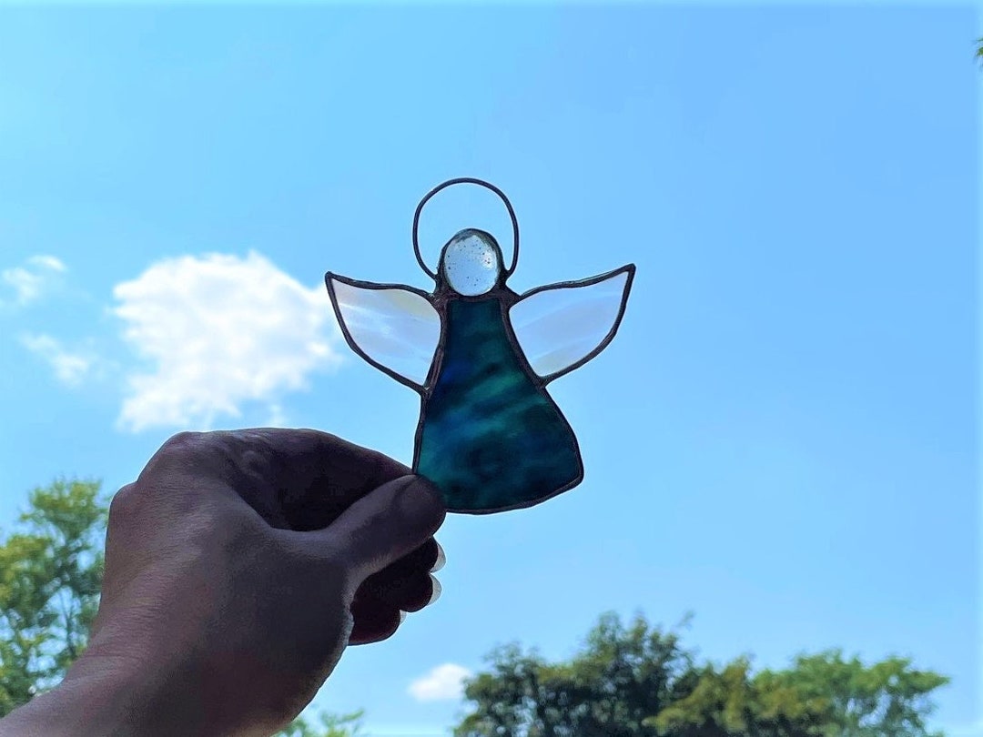 Guardian Angel Stained Glass Aurora Suncatcher Window Etsy